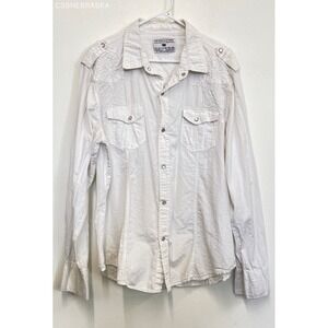 Men's Pop Icon/Buckle Western-Style White 100% Cotton Button-Up Shirt - Size 2XL